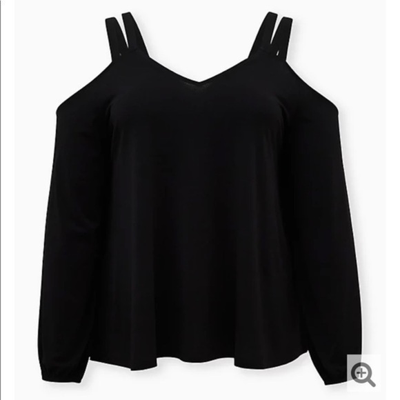 TORRID CREPE BALLOON SLEEVE COLD SHOULDER BLOUSE - Picture 3 of 6